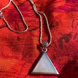 Vintage 925 sterling silver chain with mother of pearl triangle pendant